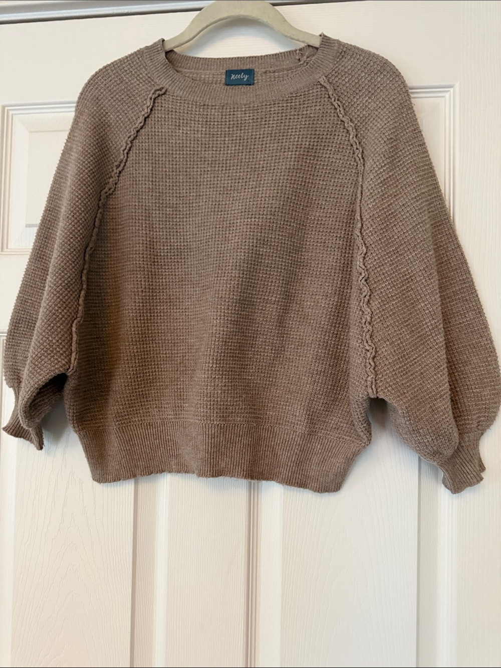 Taupe Crewneck Waffle Knit Sweater